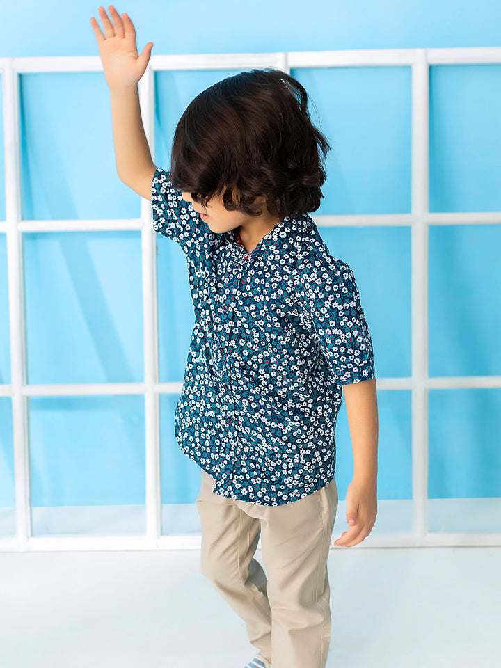 Green Floral Printed Short Sleeve Casual Shirt Brumano Pakistan