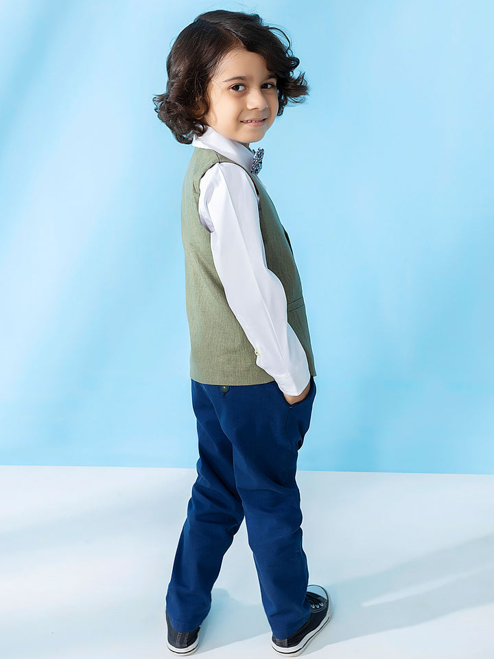 Green Linen Textured Suit Vest With Bow Brumano Pakistan