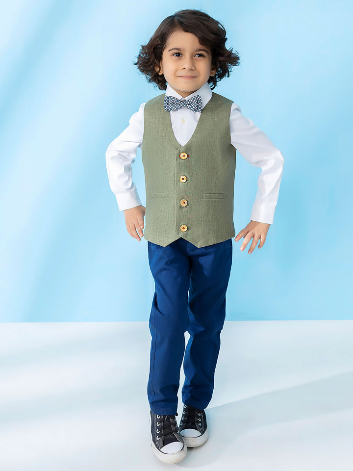 Green Linen Textured Suit Vest With Bow Brumano Pakistan