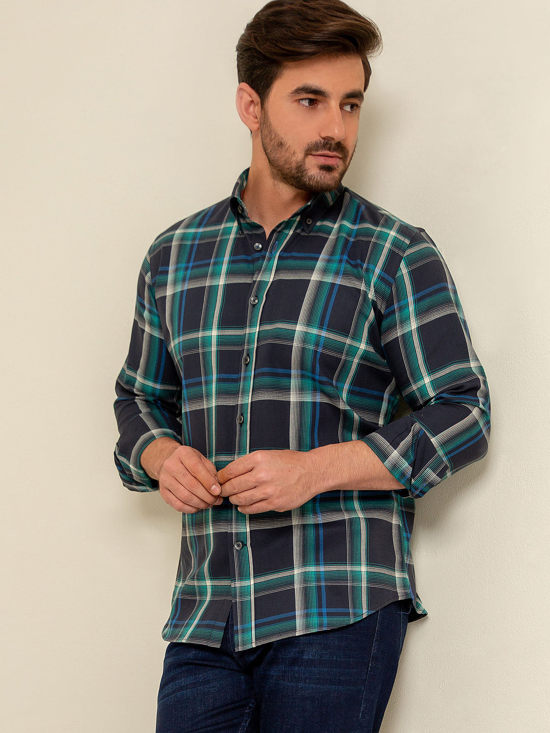 Green & Navy Blue & Checkered Shirt Brumano Pakistan