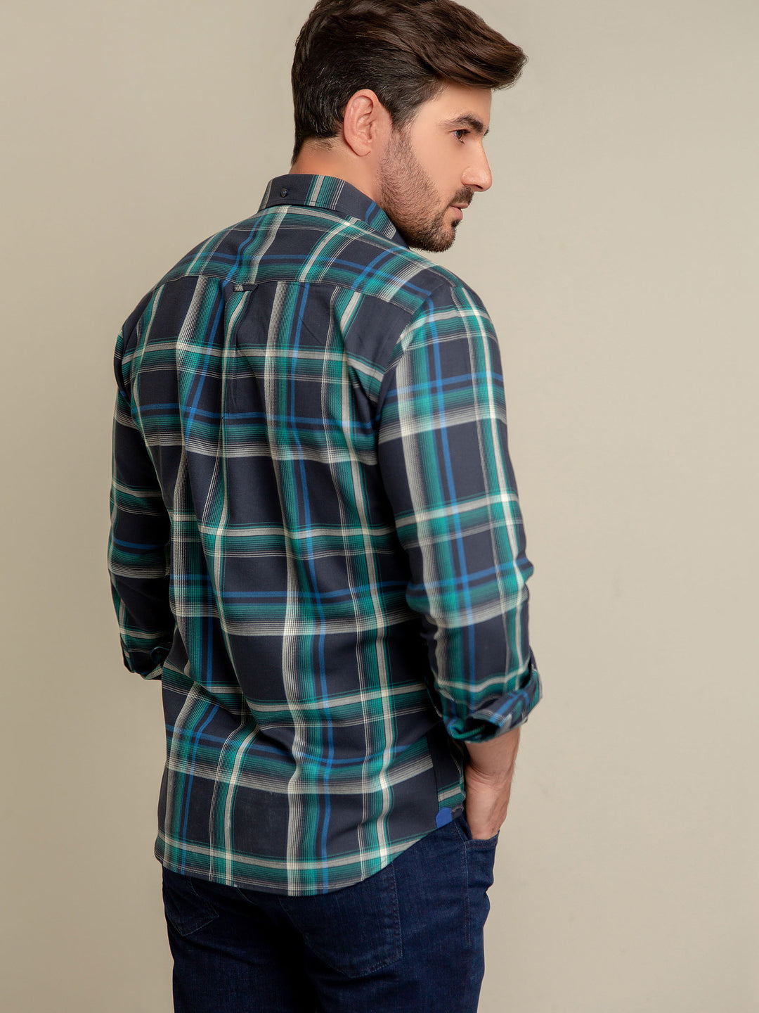 Green & Navy Blue & Checkered Shirt Brumano Pakistan