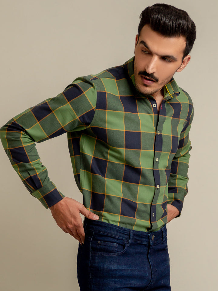 Green & Navy Checkered Flannel Shirt Brumano Pakistan