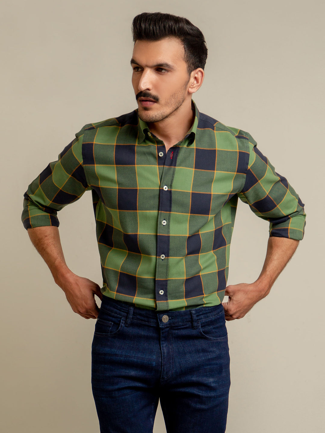 Green & Navy Checkered Flannel Shirt Brumano Pakistan