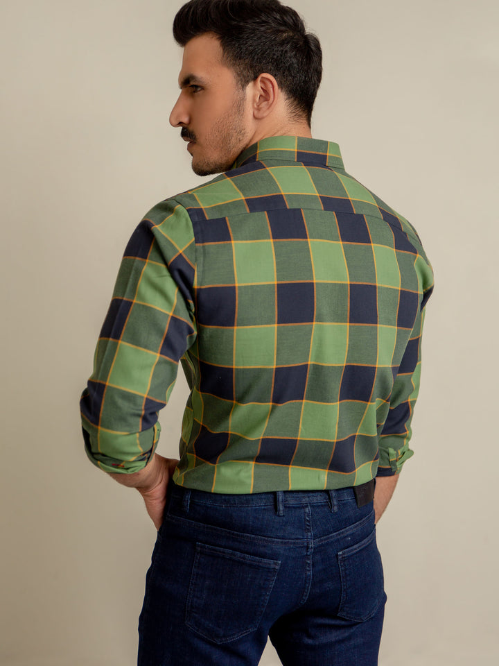 Green & Navy Checkered Flannel Shirt Brumano Pakistan