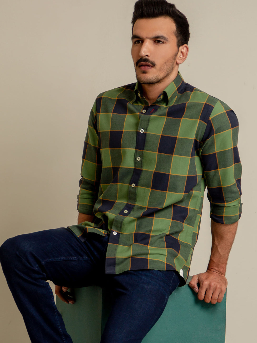 Green & Navy Checkered Flannel Shirt Brumano Pakistan
