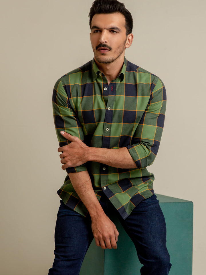 Green & Navy Checkered Flannel Shirt Brumano Pakistan