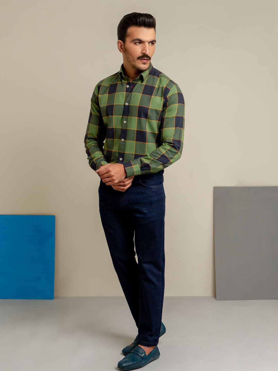 Green & Navy Checkered Flannel Shirt Brumano Pakistan