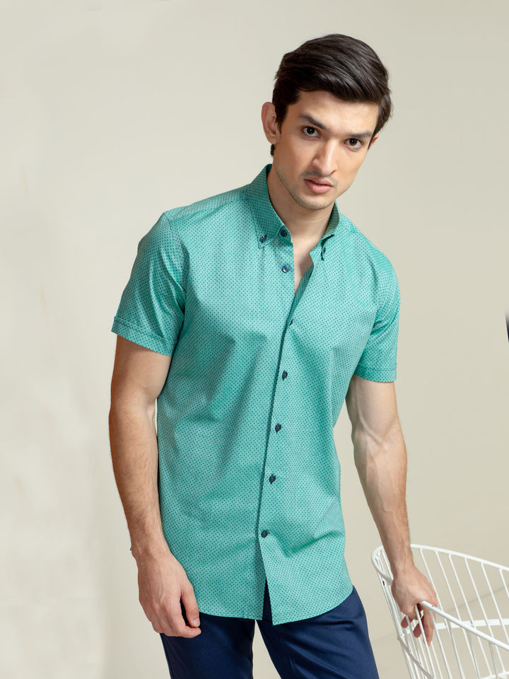 Green Polka Dot Half Sleeve Shirt Brumano Pakistan