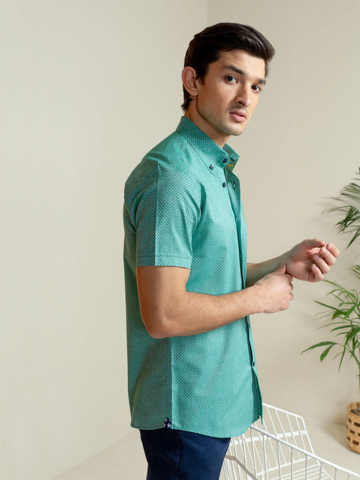 Green Polka Dot Half Sleeve Shirt Brumano Pakistan