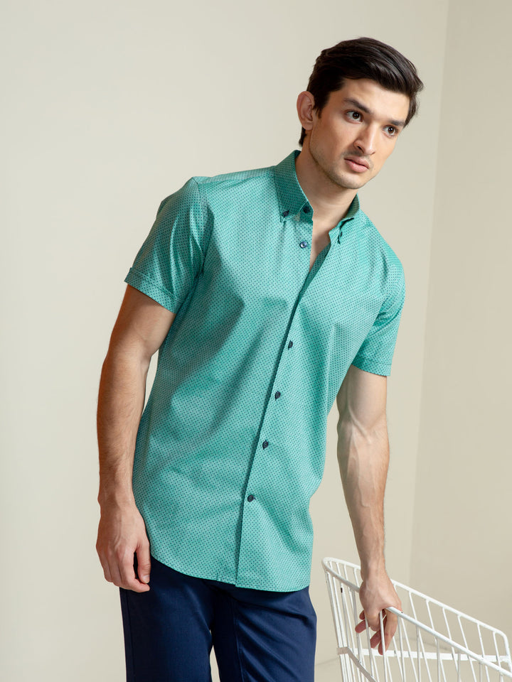 Green Polka Dot Half Sleeve Shirt Brumano Pakistan