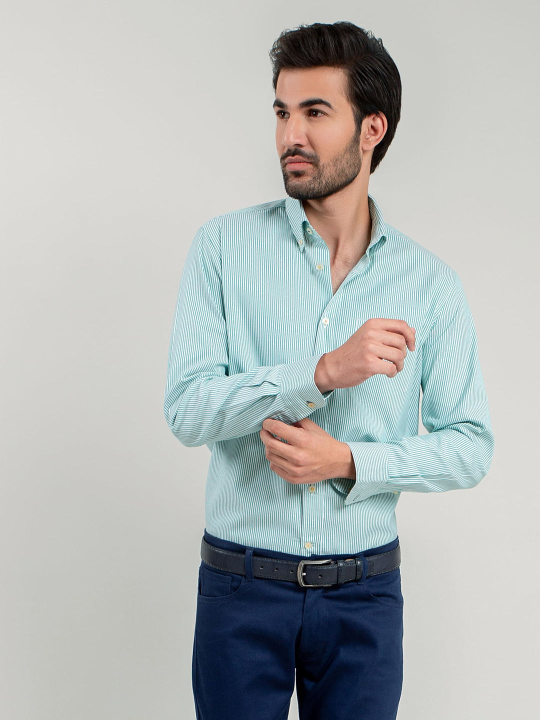 Green Striped Button Down Shirt Brumano Pakistan