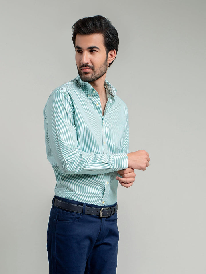 Green Striped Button Down Shirt Brumano Pakistan