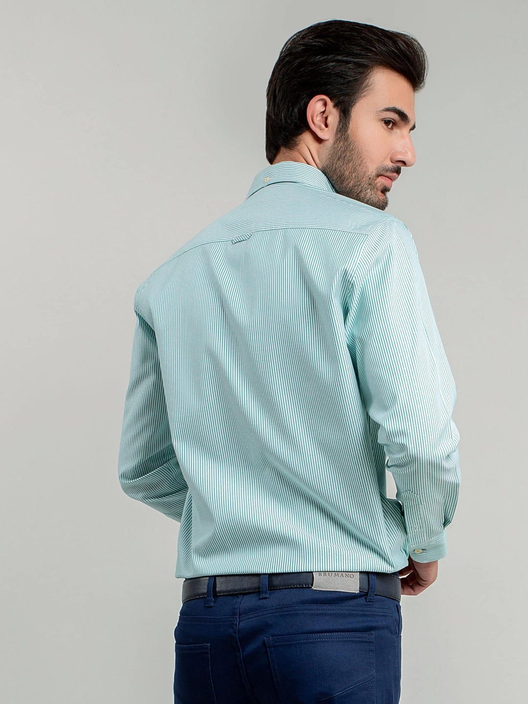 Green Striped Button Down Shirt Brumano Pakistan