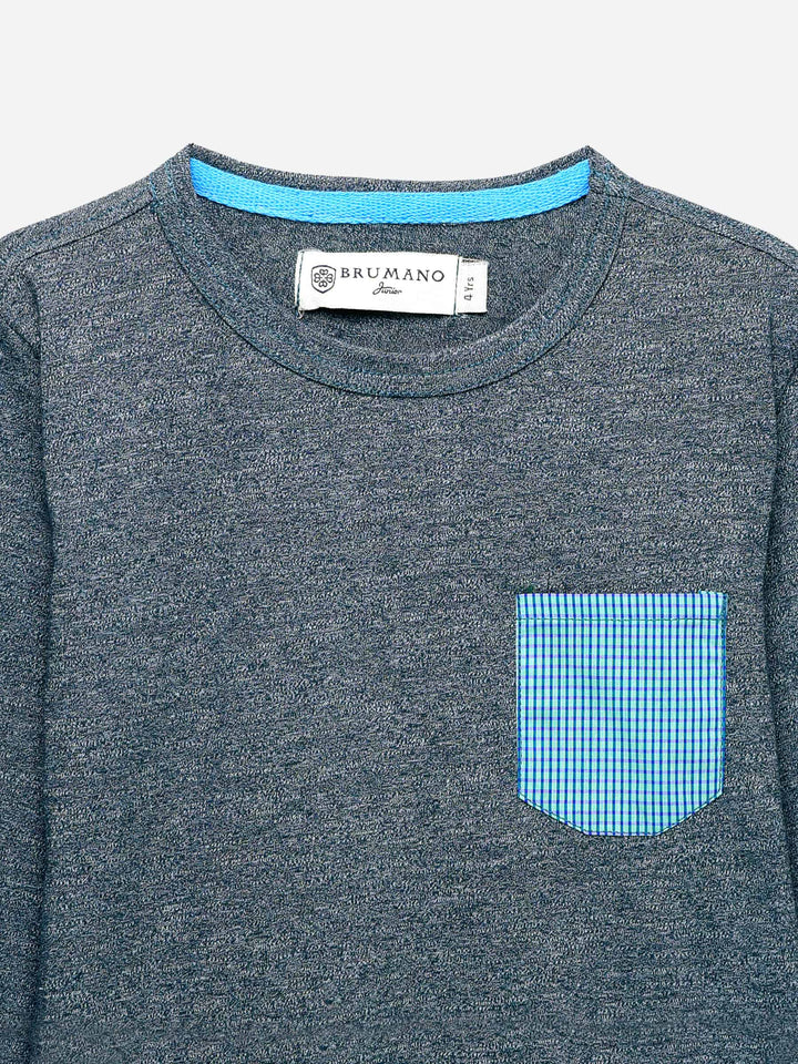 Blue Marl Full Sleeve T-Shirt With Contrasting Pocket Brumano Pakistan