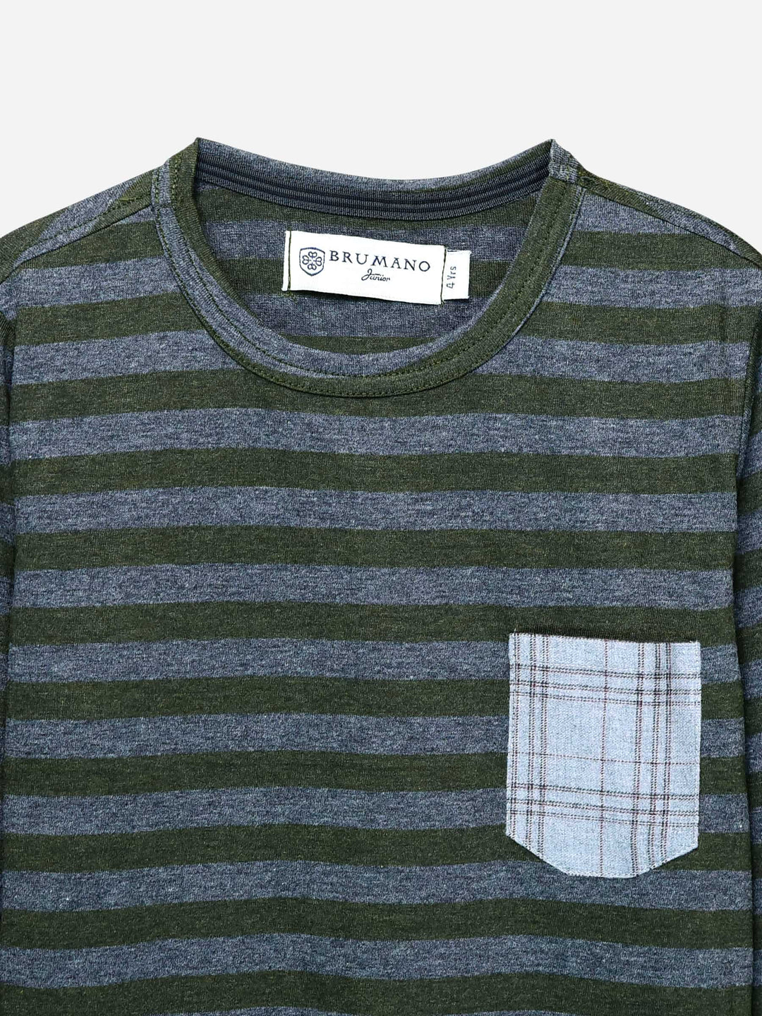 Green Striped Full Sleeve T-Shirt With Contrasting Pocket Brumano Pakistan