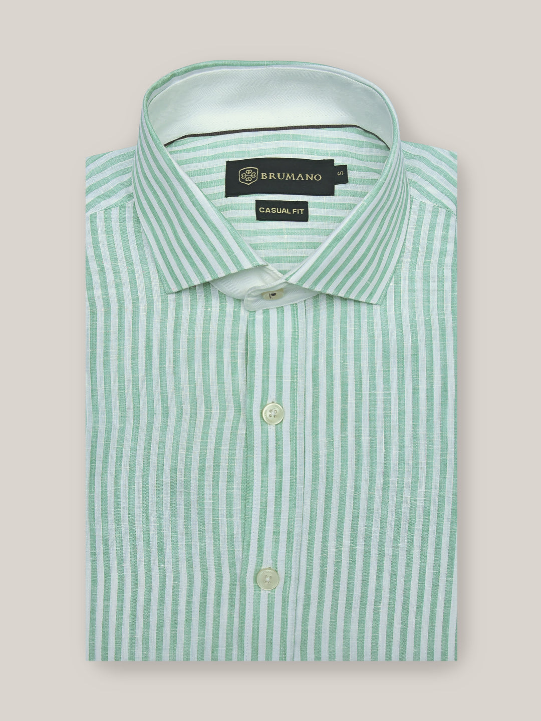 Green 100% Linen Striped Shirt Brumano Pakistan