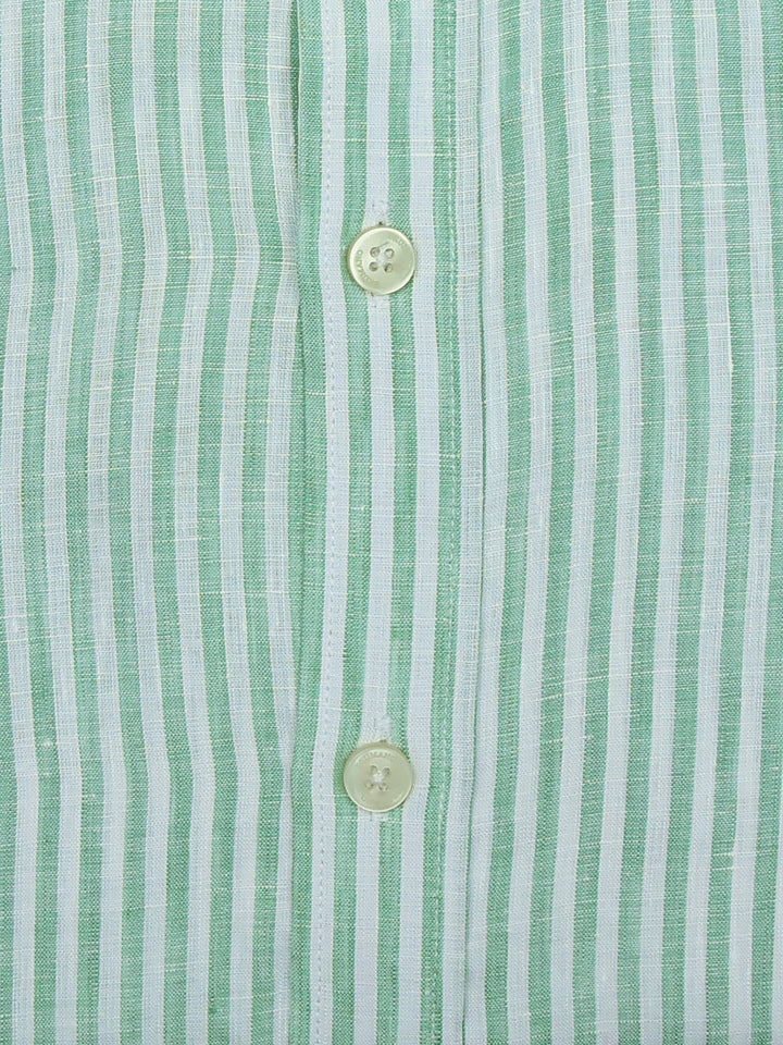 Green 100% Linen Striped Shirt Brumano Pakistan