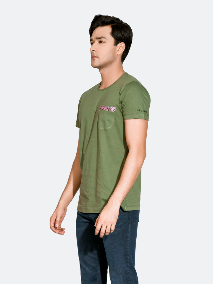 Green Crew Neck T-Shirt With Pocket Brumano Pakistan