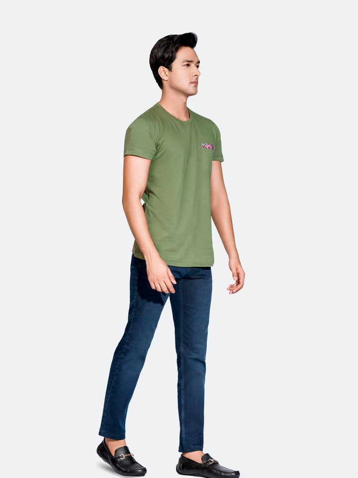 Green Crew Neck T-Shirt With Pocket Brumano Pakistan
