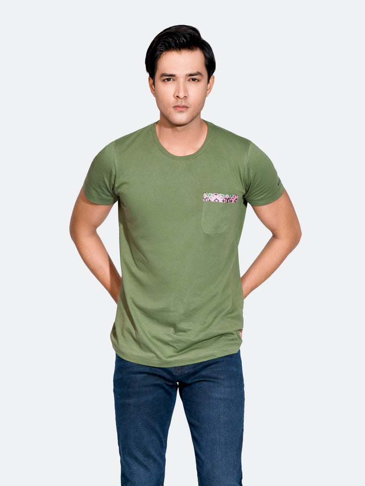 Green Crew Neck T-Shirt With Pocket Brumano Pakistan
