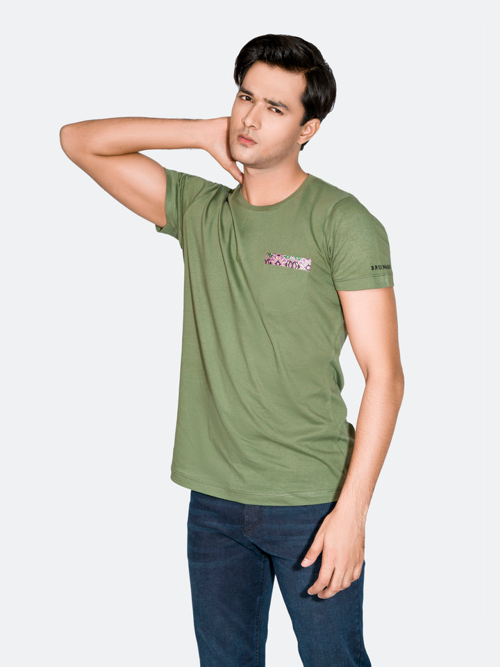Green Crew Neck T-Shirt With Pocket Brumano Pakistan