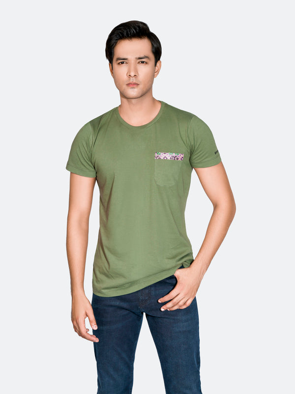 Green Crew Neck T-Shirt With Pocket Brumano Pakistan