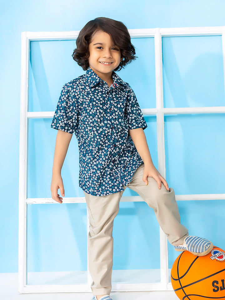 Green Floral Printed Short Sleeve Casual Shirt Brumano Pakistan