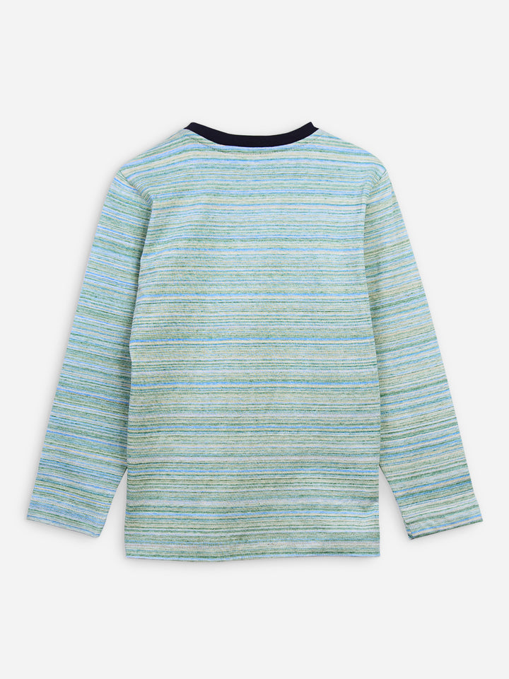 Green Multi Color Striped Long Sleeve Casual T-Shirt Brumano Pakistan