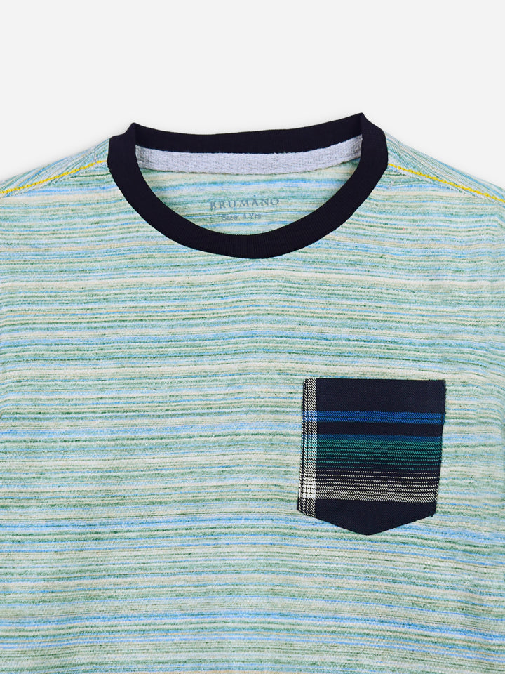 Green Multi Color Striped Long Sleeve Casual T-Shirt Brumano Pakistan