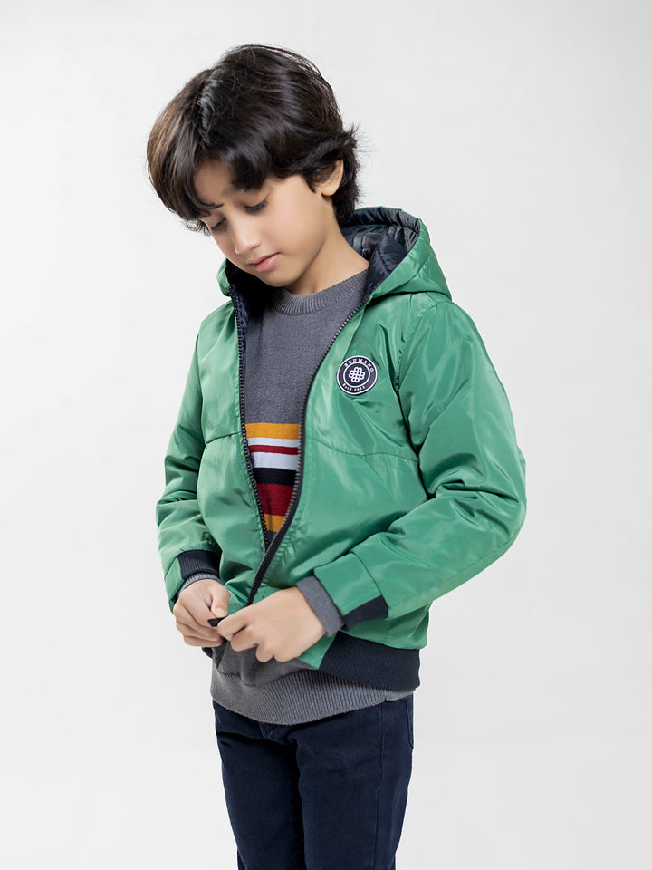 Green Quilted Casual Jacket With Hoodie - Unisex Brumano Pakistan