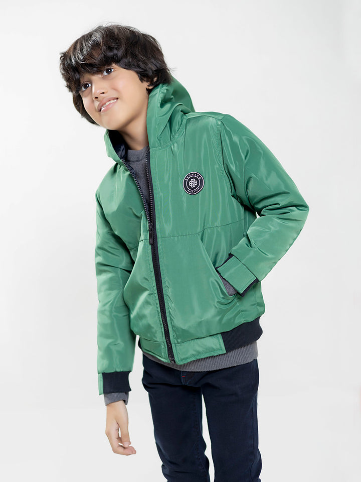 Green Quilted Casual Jacket With Hoodie - Unisex Brumano Pakistan