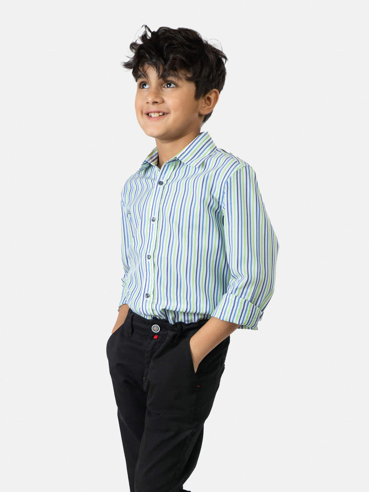 Green & Blue Striped Casual Long Sleeve Shirt Brumano Pakistan