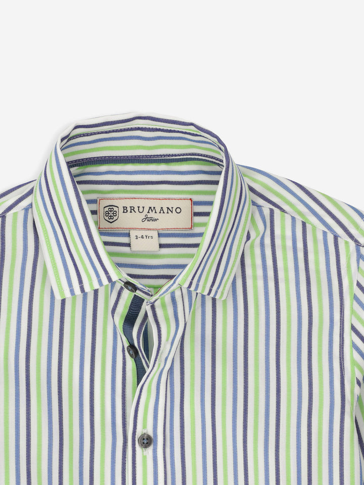 Green & Blue Striped Casual Long Sleeve Shirt Brumano Pakistan