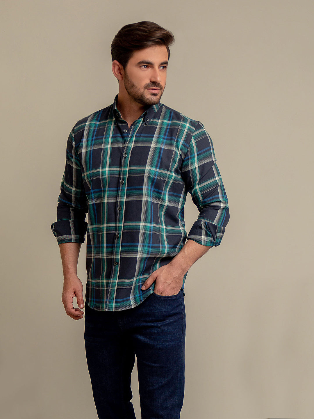 Green & Navy Blue & Checkered Shirt Brumano Pakistan
