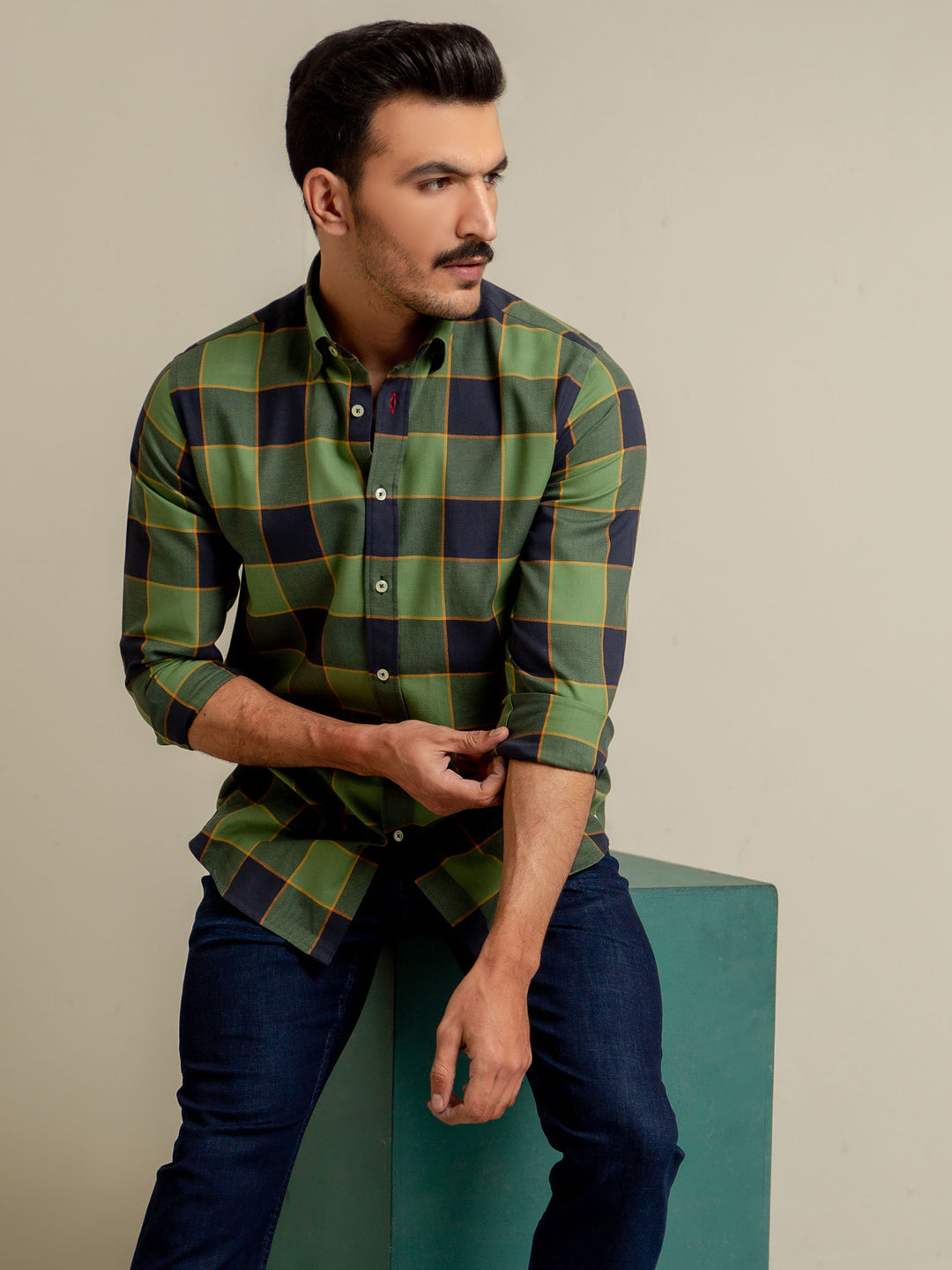 Green & Navy Checkered Flannel Shirt Brumano Pakistan