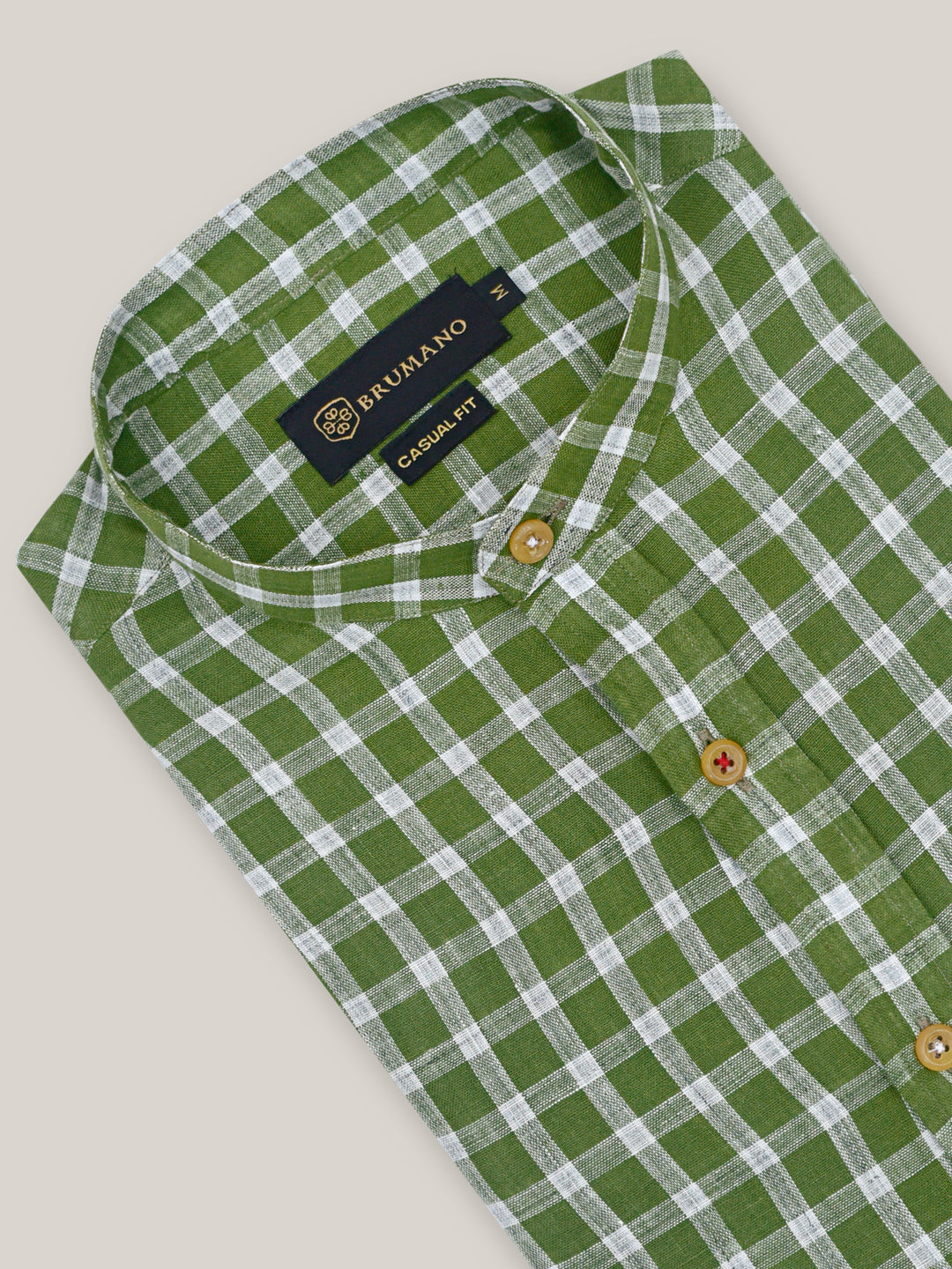 Green & White Linen Mao Collar Shirt Brumano Pakistan