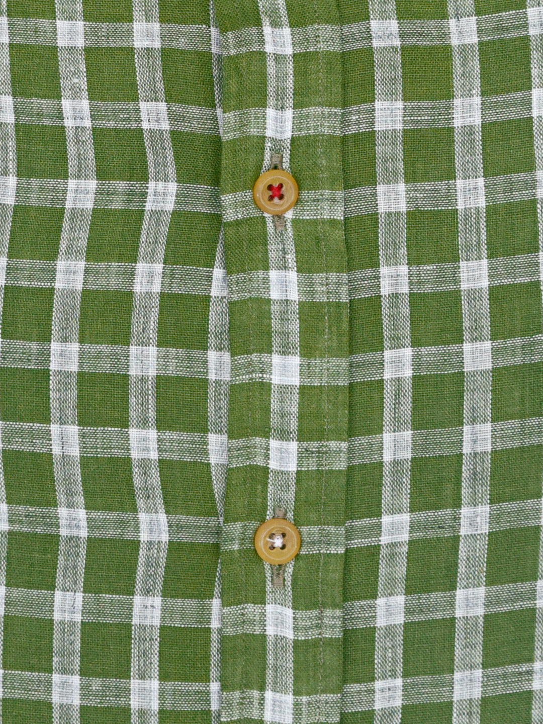 Green & White Linen Mao Collar Shirt