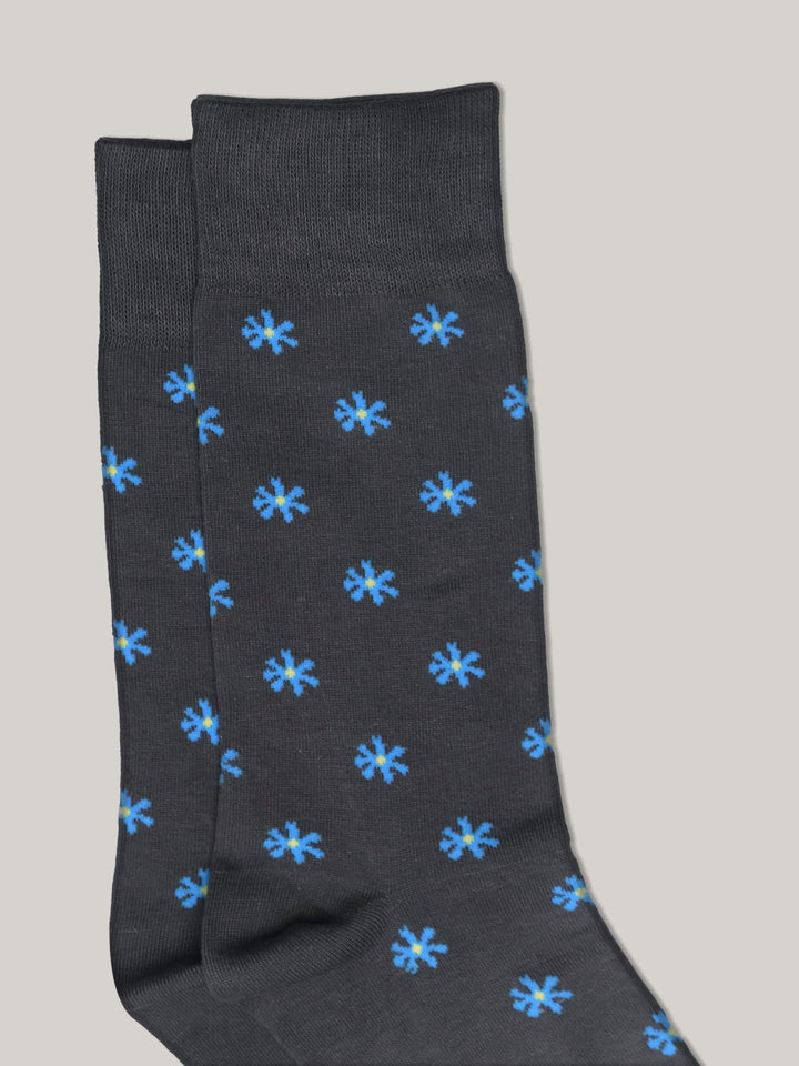 Grey & Blue Cut Flower Cotton Socks Brumano Pakistan