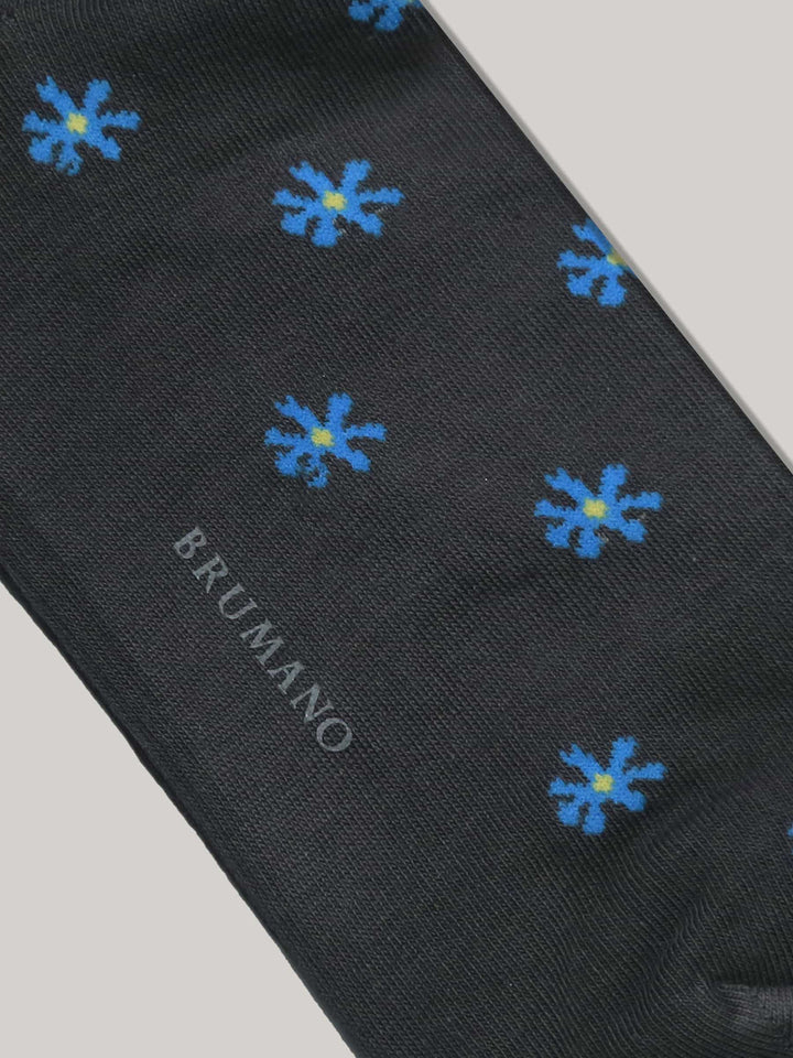 Grey & Blue Cut Flower Cotton Socks Brumano Pakistan