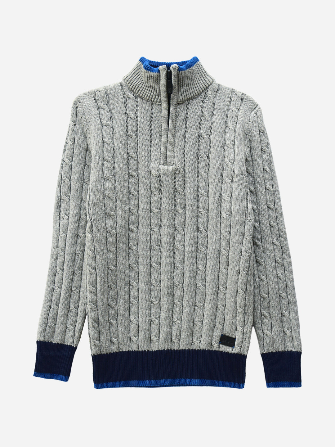 Grey Cable Knitted Mock Neck Casual Sweater Brumano Pakistan