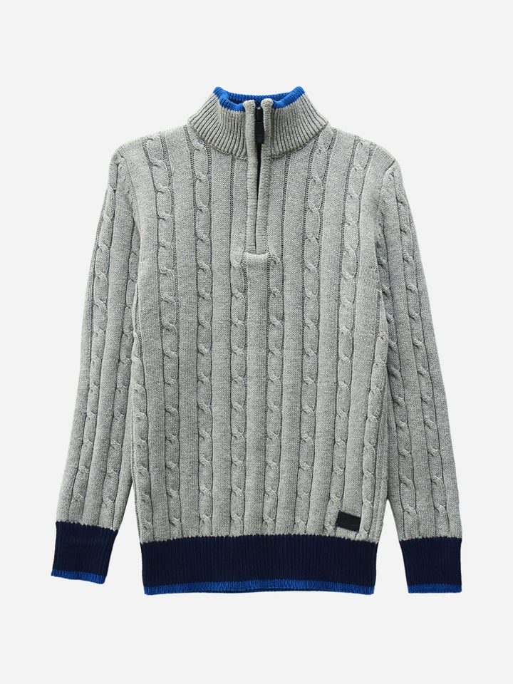 Grey Cable Knitted Mock Neck Casual Sweater Brumano Pakistan