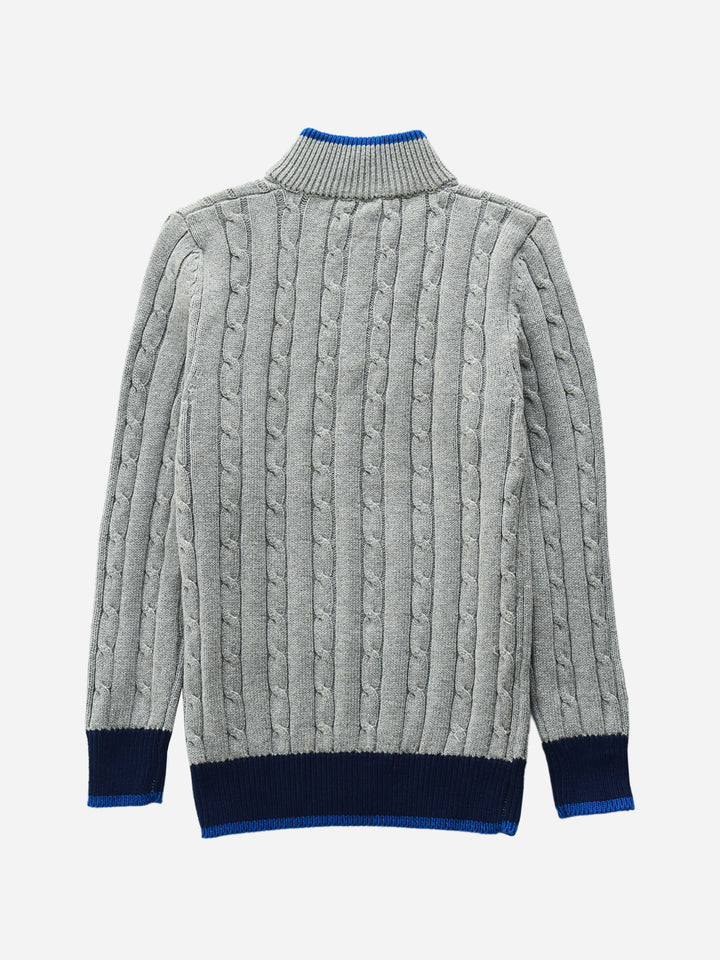 Grey Cable Knitted Mock Neck Casual Sweater Brumano Pakistan