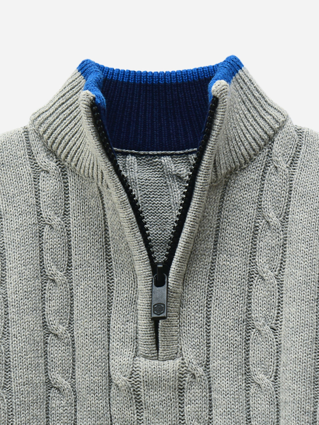 Grey Cable Knitted Mock Neck Casual Sweater Brumano Pakistan