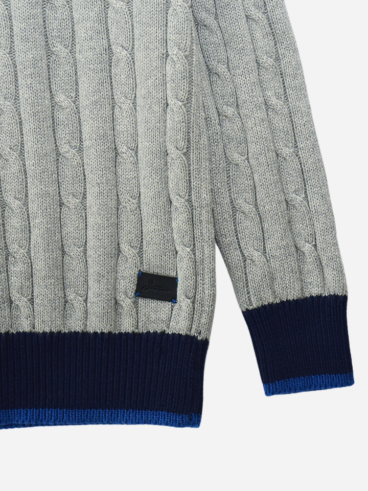 Grey Cable Knitted Mock Neck Casual Sweater Brumano Pakistan