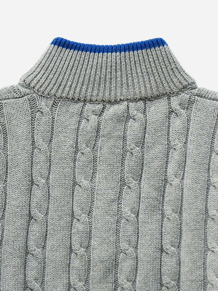 Grey Cable Knitted Mock Neck Casual Sweater Brumano Pakistan