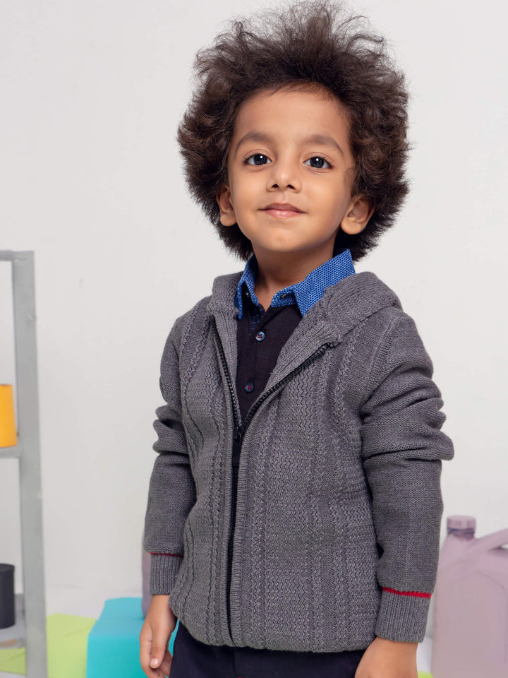 Grey Casual Textured Zipper With Hoodie Brumano Pakistan