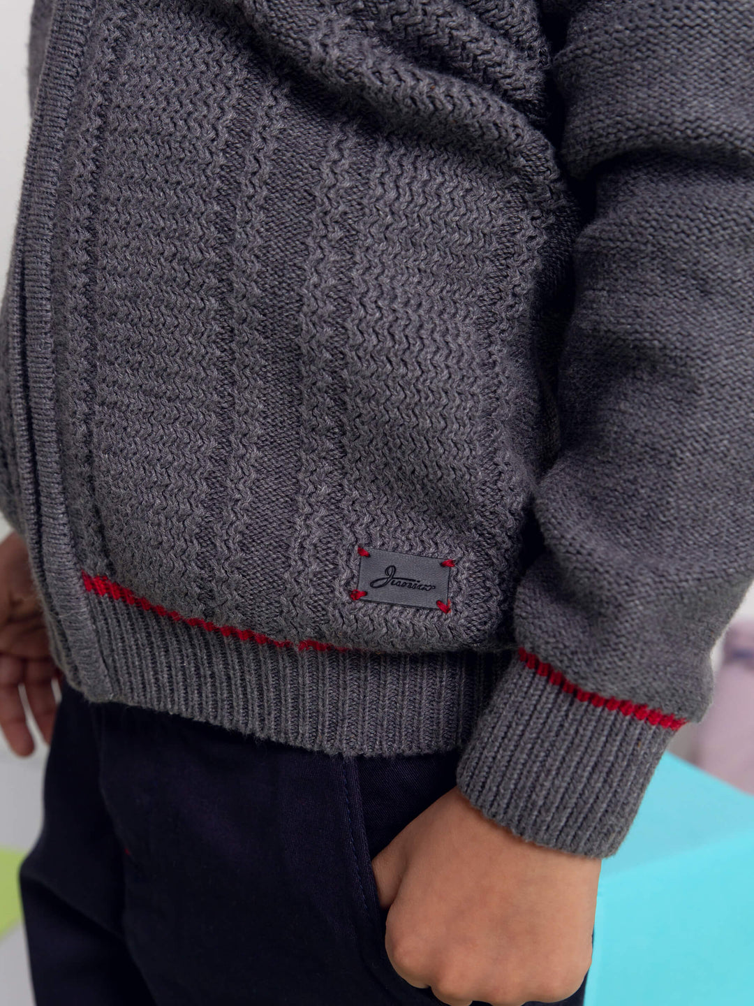 Grey Casual Textured Zipper With Hoodie Brumano Pakistan