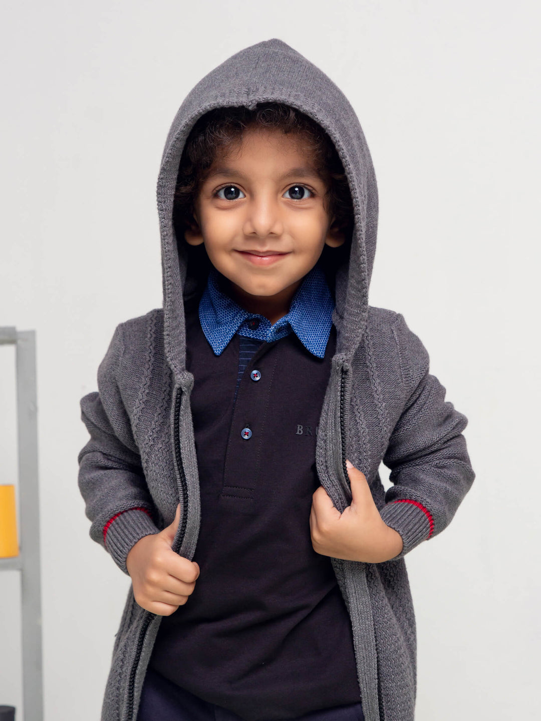 Grey Casual Textured Zipper With Hoodie Brumano Pakistan