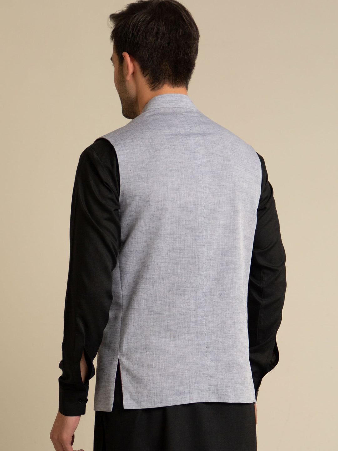 Grey Chambray Linen Waistcoat Brumano Pakistan