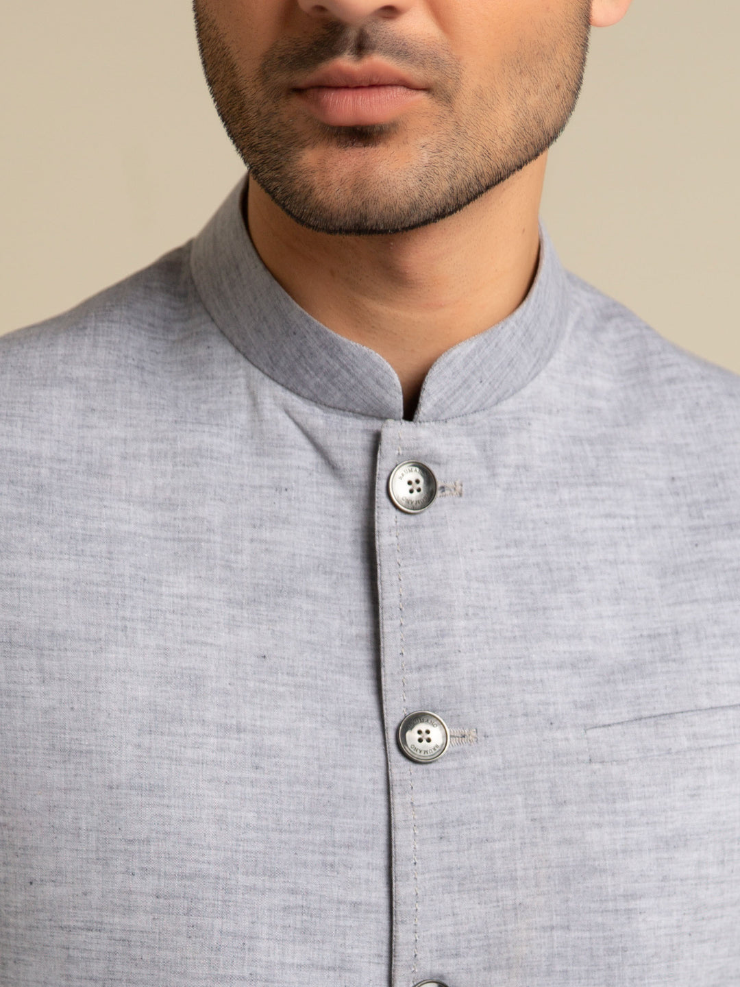 Grey Chambray Linen Waistcoat Brumano Pakistan